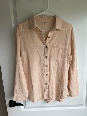 Peach Cotton Button-Up Shirt/Cover up